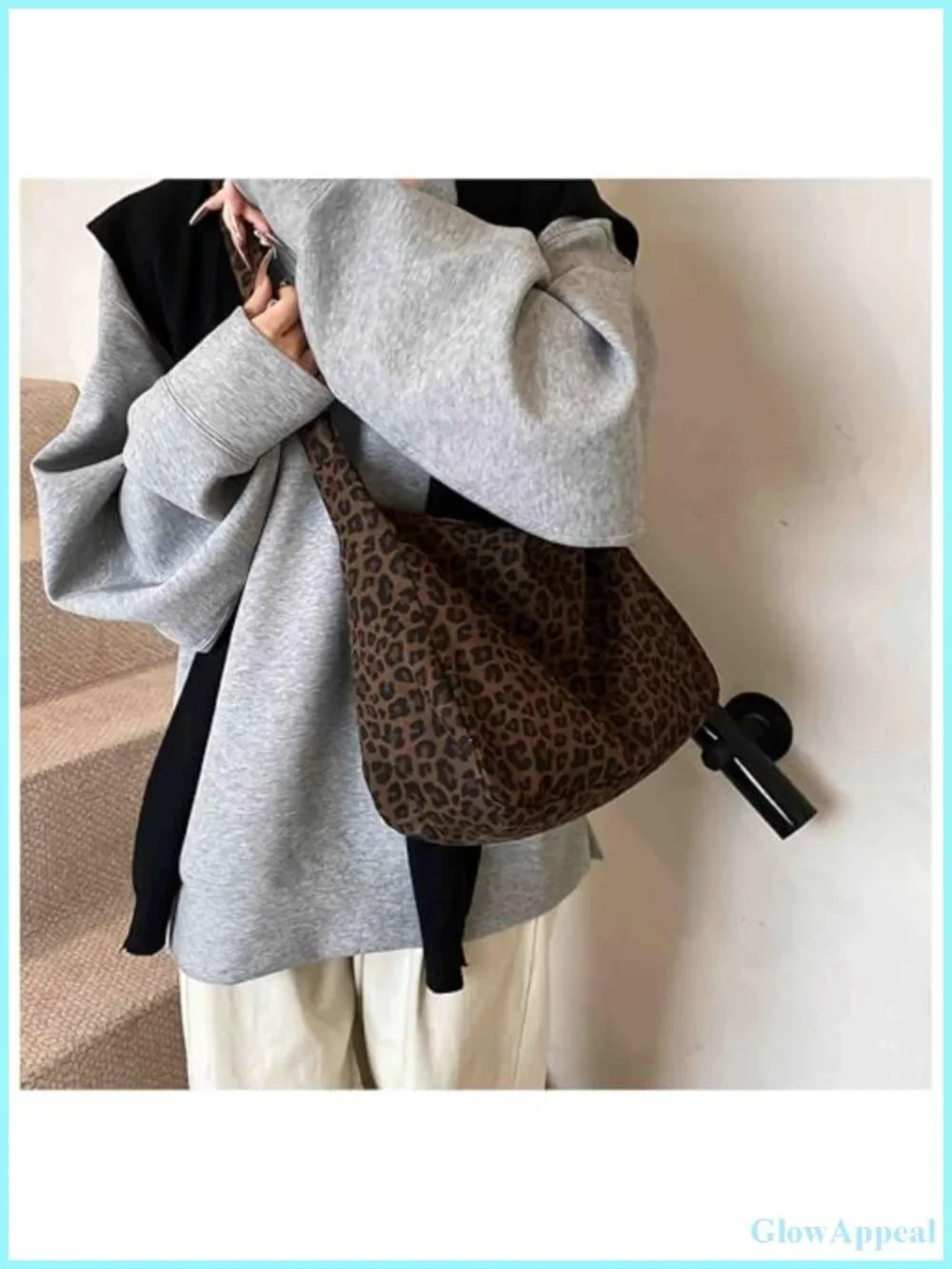 Leopard Cheetah Canvas Hobo Shoulder Bag with Zipper, Y2K Tote Crossbody Purse